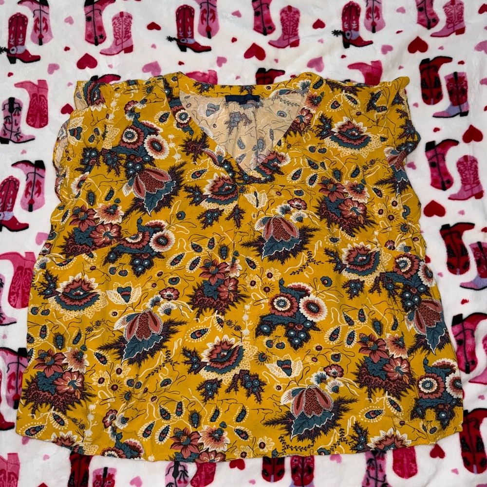 2X Rachel Roy Floral Yellow Top